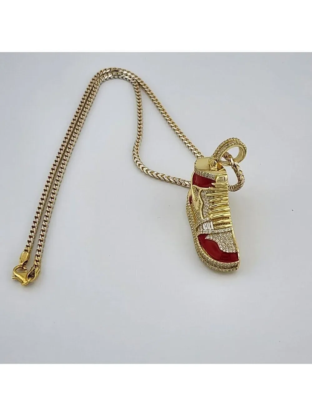 Brand New Sterling Silver 925 Red Cz Sneaker Necklace